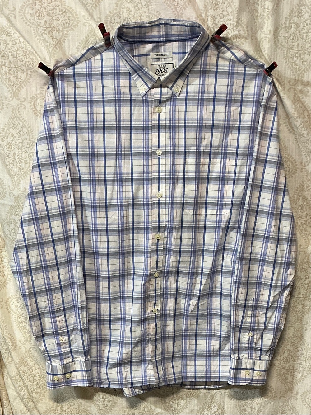 Jos. A. Bank White and Blue Plaid Button-Down Shirt